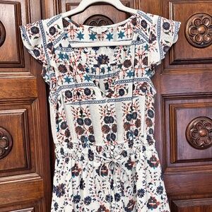 Lucky Brand Felice print Natural Multi-color midi dress size XS
